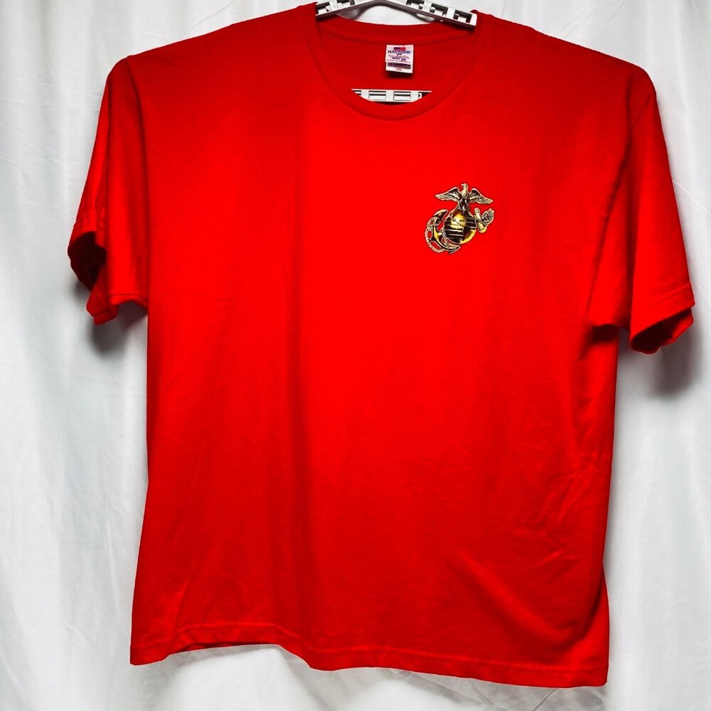 USMC Red T-Shirt 2XL Bayside Made In USA Cotton "Marines Semper Fi" Design